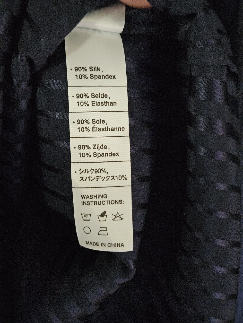 NWT LILYSILK Navy Blue Pinstripe Silk Button Down Shirt Grade 6A - Picture 5 of 9